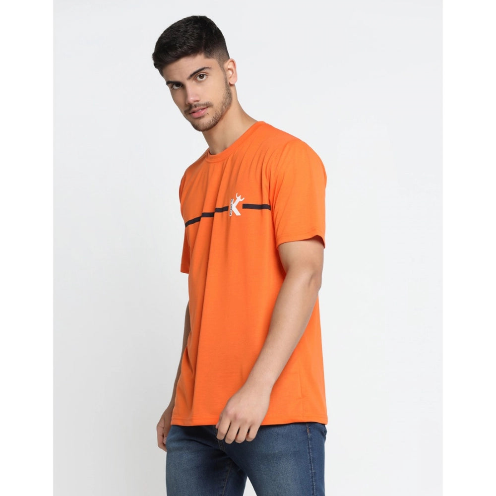 Generic Men's Casual Half Sleeve Printed Cotton Blended Round Neck T-shirt (Orange)