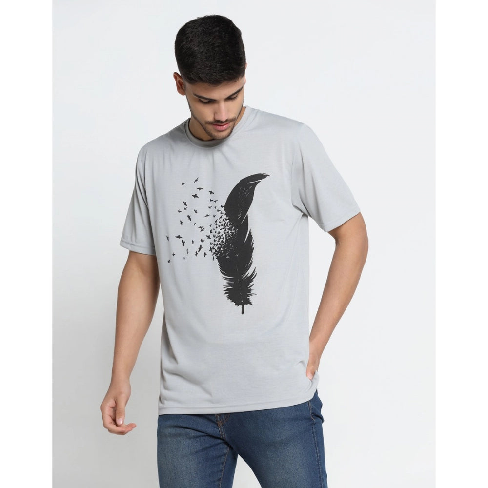 Generisches Herren-T-Shirt mit halblangen Ärmeln und Rundhalsausschnitt aus Baumwollmischung mit Aufdruck (L.Grau)