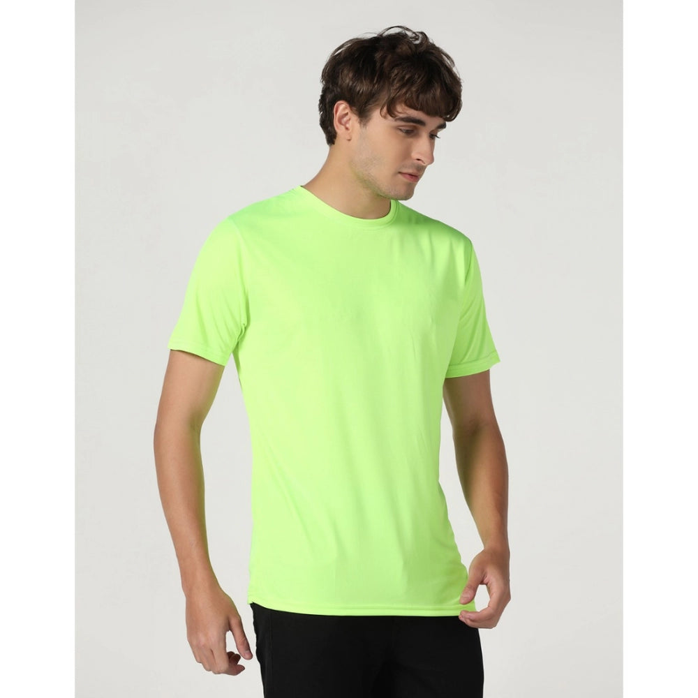 Generic Men's Casual Half Sleeve Solid Polyester Round Neck T-shirt (Neon)