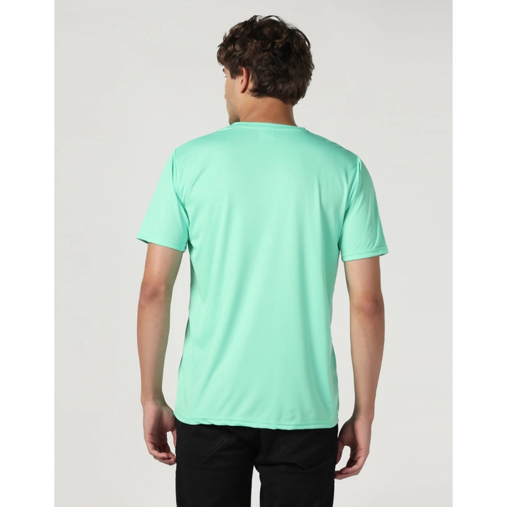 Generic Men's Casual Half Sleeve Solid Polyester Round Neck T-shirt (Lgreen)