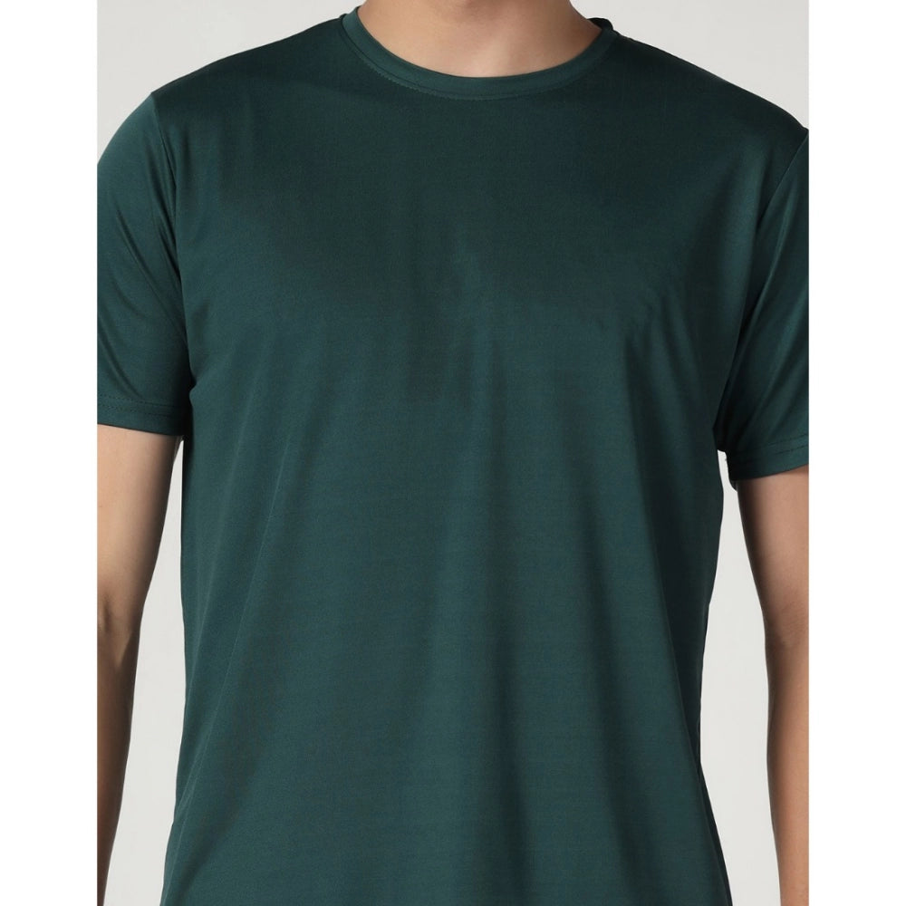 Generic Men's Casual Half Sleeve Solid Polyester Round Neck T-shirt (Green)