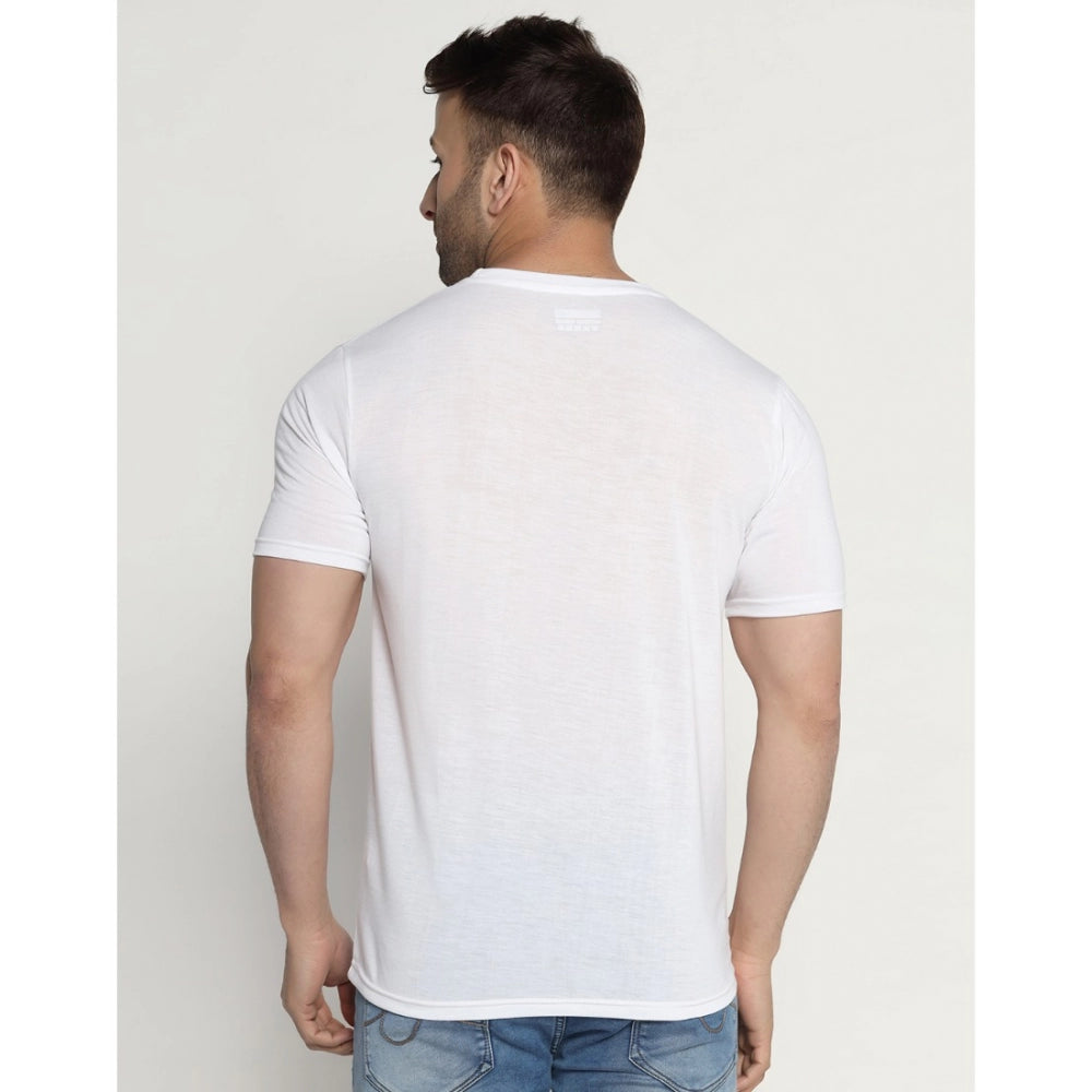 Generic Men's Casual Half Sleeve Printed Cotton Blended Round Neck T-shirt (White)