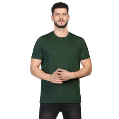 Generic Men's Casual Half Sleeve Solid Cotton Blended Round Neck T-shirt (B.Green)