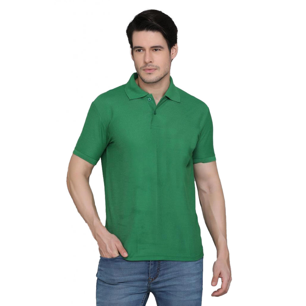 Generic Men's Casual Half Sleeve Solid Cotton Blended Polo Neck T-shirt (Green)