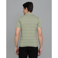 Generic Men's Casual Half Sleeve Striped Cotton Blended Polo Neck T-shirt (L.Green)