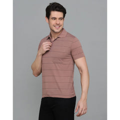 Generic Men's Casual Half Sleeve Striped Cotton Blended Polo Neck T-shirt (Pink)