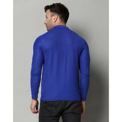 Generic Men's Casual Full Sleeve Solid Cotton Blended Polo Neck T-shirt (Royal)