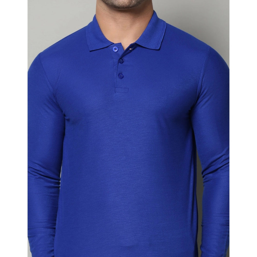 Generic Men's Casual Full Sleeve Solid Cotton Blended Polo Neck T-shirt (Royal)