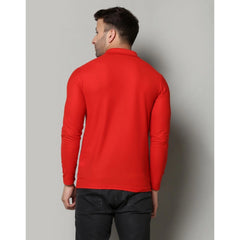 Generic Men's Casual Full Sleeve Solid Cotton Blended Polo Neck T-shirt (Red)