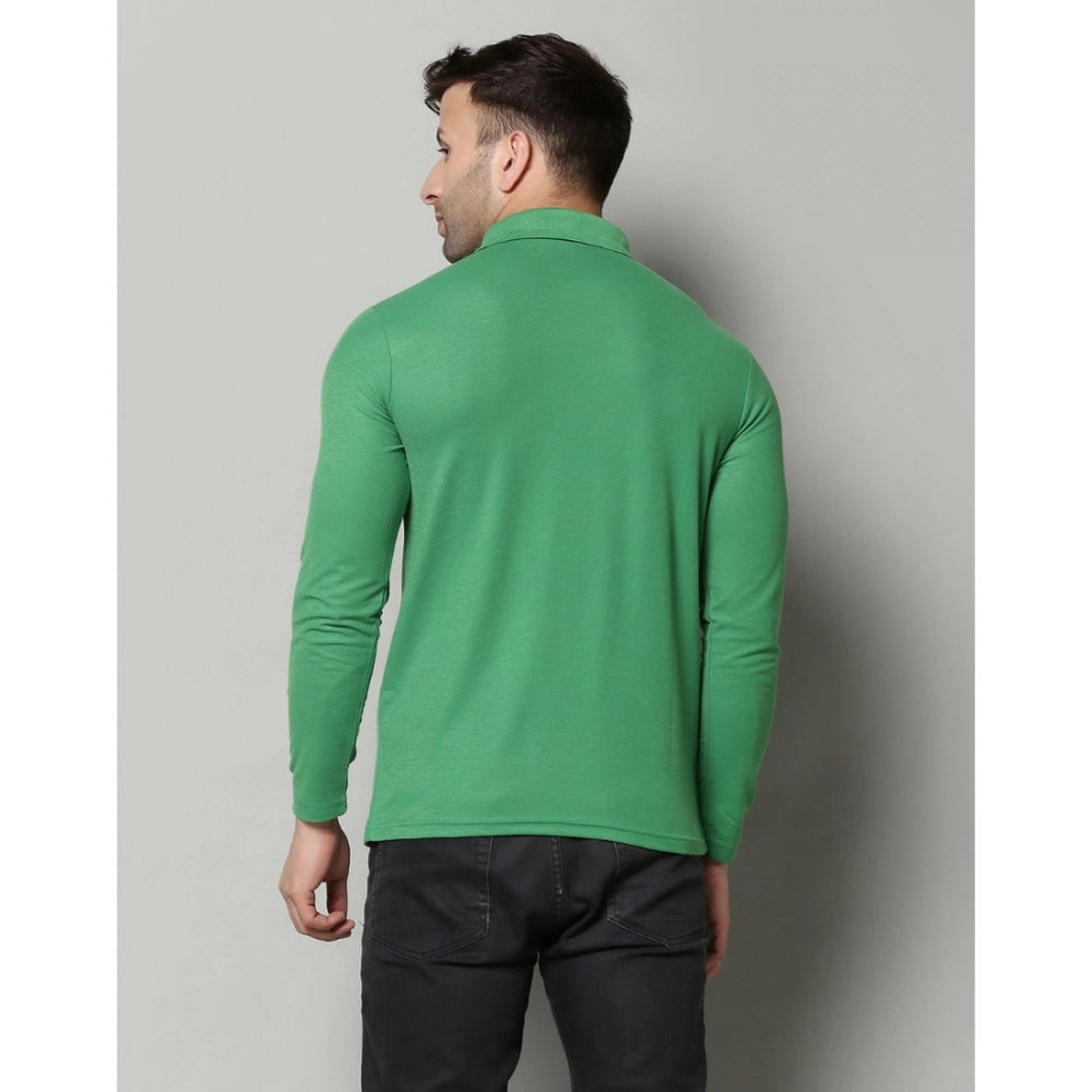 Generic Men's Casual Full Sleeve Solid Cotton Blended Polo Neck T-shirt (P.Green)