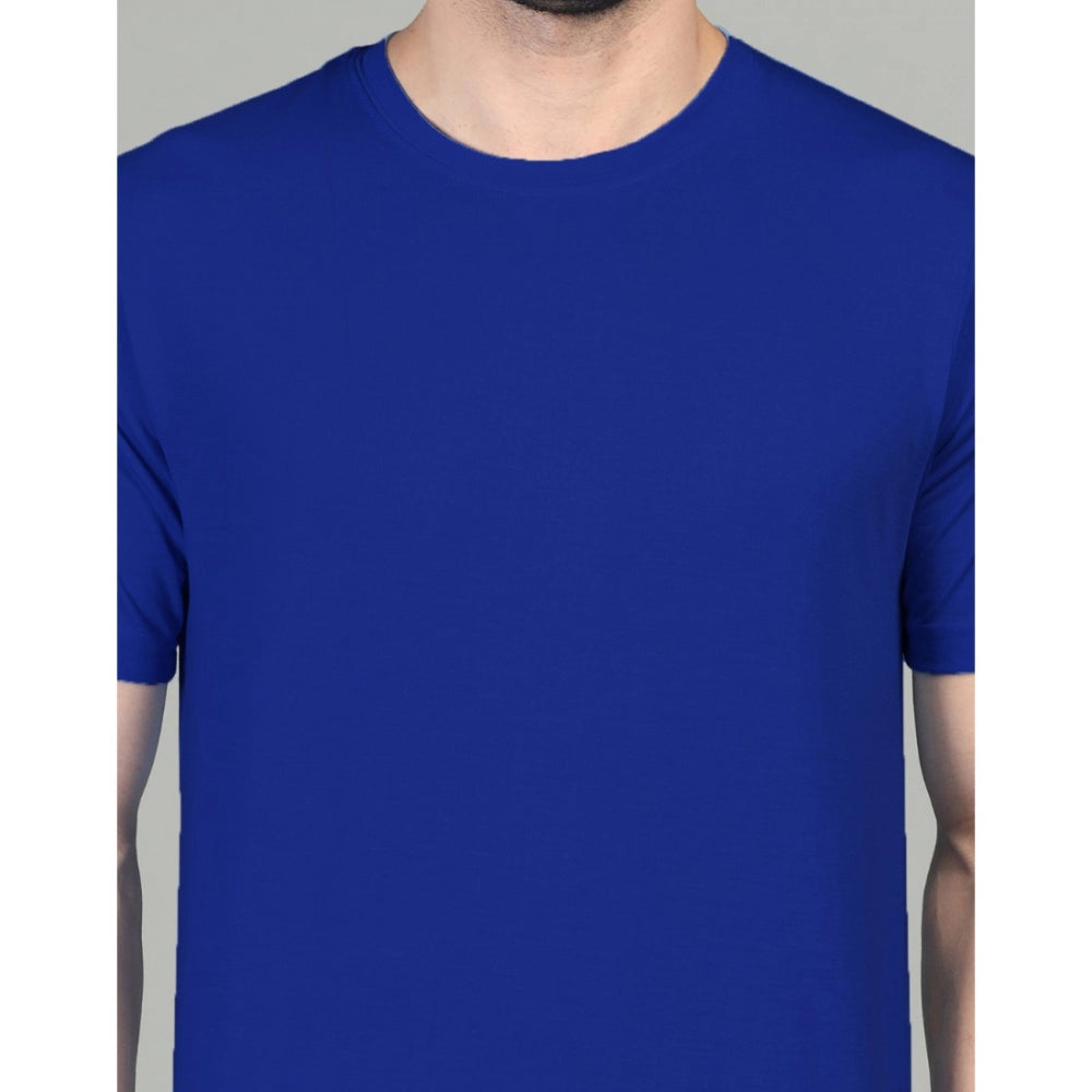 Generic Men's Casual Half Sleeve Solid Cotton Blended Round Neck T-shirt (Royal)