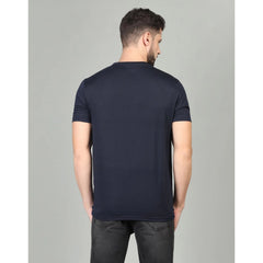 Generic Men's Casual Half Sleeve Solid Cotton Blended Round Neck T-shirt (Dark Blue)