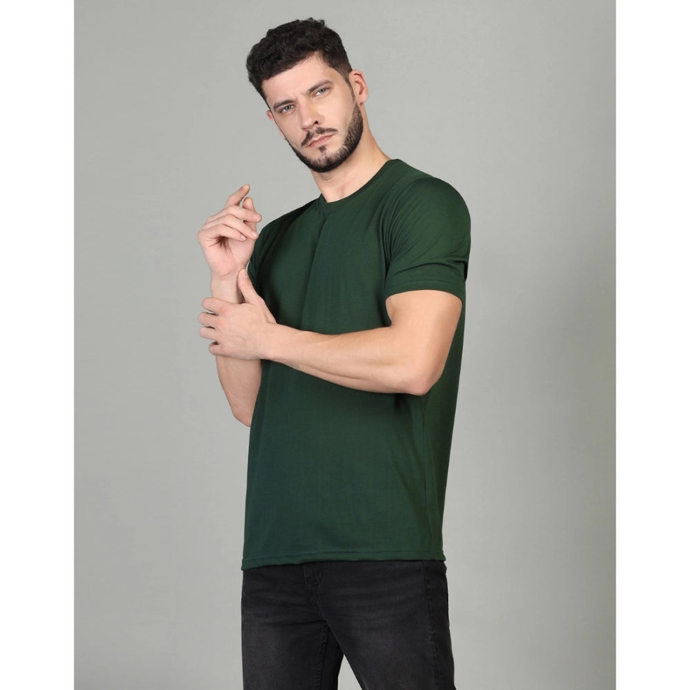 Generic Men's Casual Half Sleeve Solid Cotton Blended Round Neck T-shirt (B.Green)