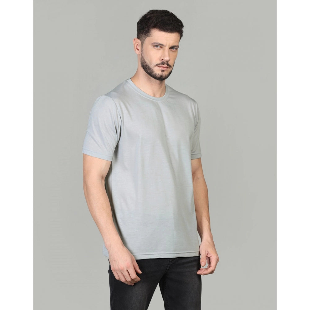 Generic Men's Casual Half Sleeve Solid Cotton Blended Round Neck T-shirt (Grey)