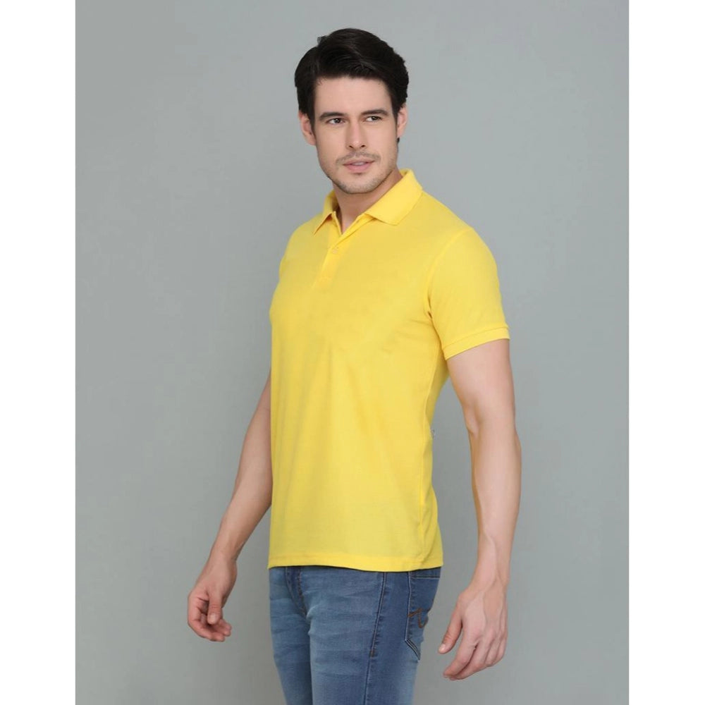 Generic Men's Casual Half Sleeve Solid Cotton Blended Polo Neck T-shirt (Yellow)