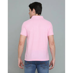 Generic Men's Casual Half Sleeve Solid Cotton Blended Polo Neck T-shirt (Pink)