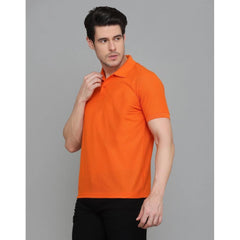 Generic Men's Casual Half Sleeve Solid Cotton Blended Polo Neck T-shirt (Orange)