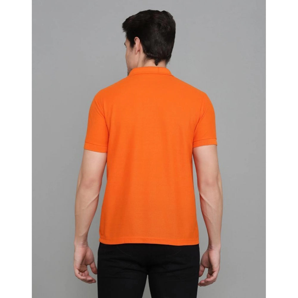 Generic Men's Casual Half Sleeve Solid Cotton Blended Polo Neck T-shirt (Orange)