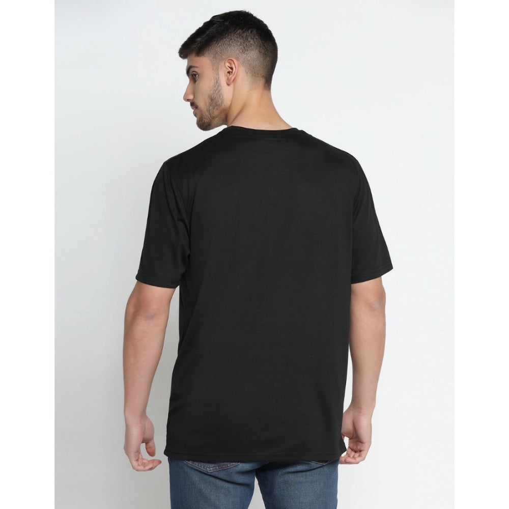 Generisches Herren-T-Shirt mit halblangen Ärmeln und Rundhalsausschnitt aus Baumwollmischung mit Aufdruck (Schwarz)