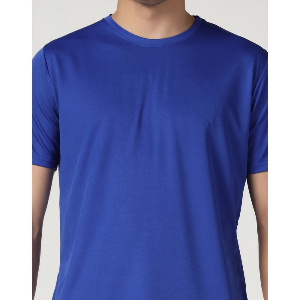 Generic Men's Casual Half Sleeve Solid Polyester Round Neck T-shirt (Royal)