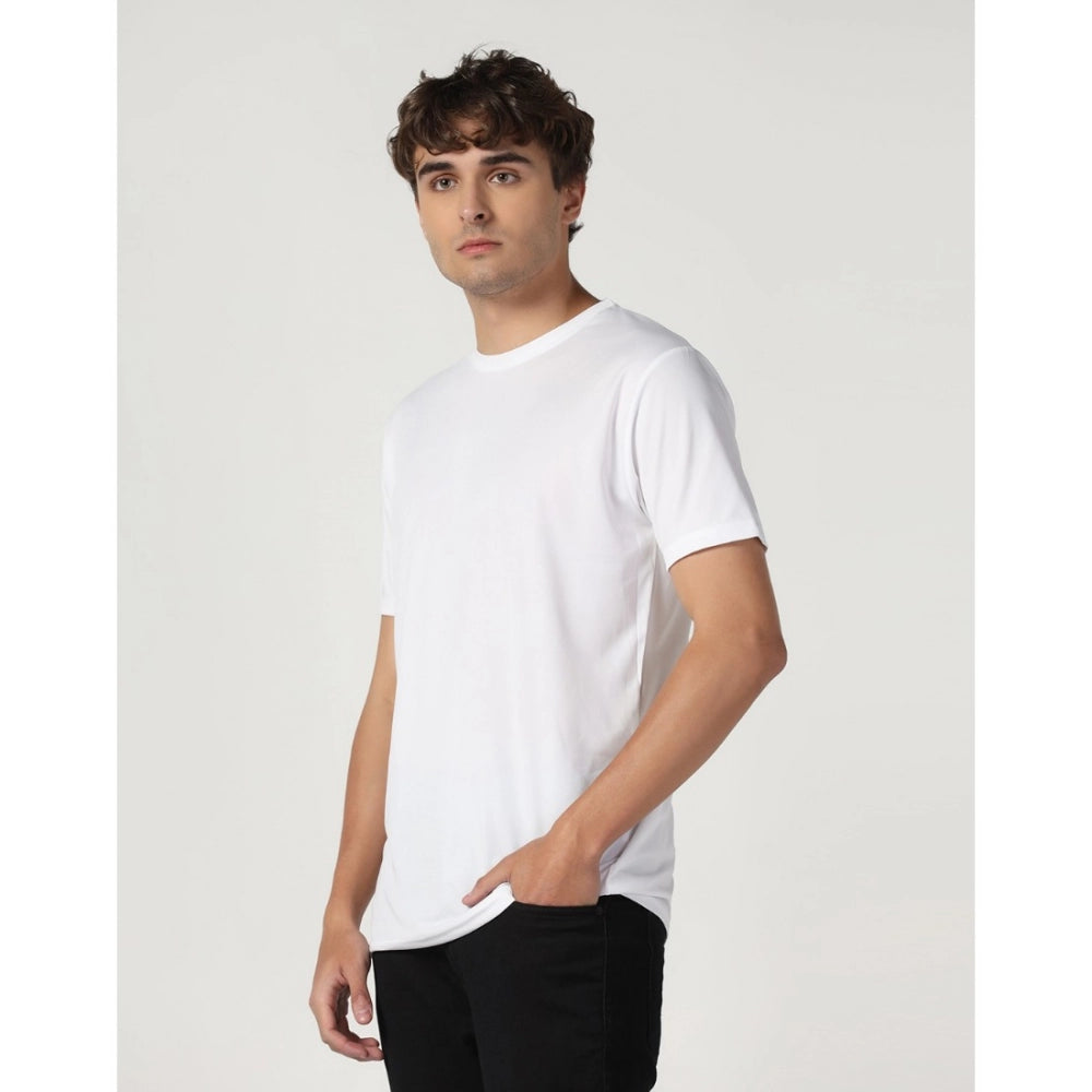 Generic Men's Casual Half Sleeve Solid Polyester Round Neck T-shirt (White)