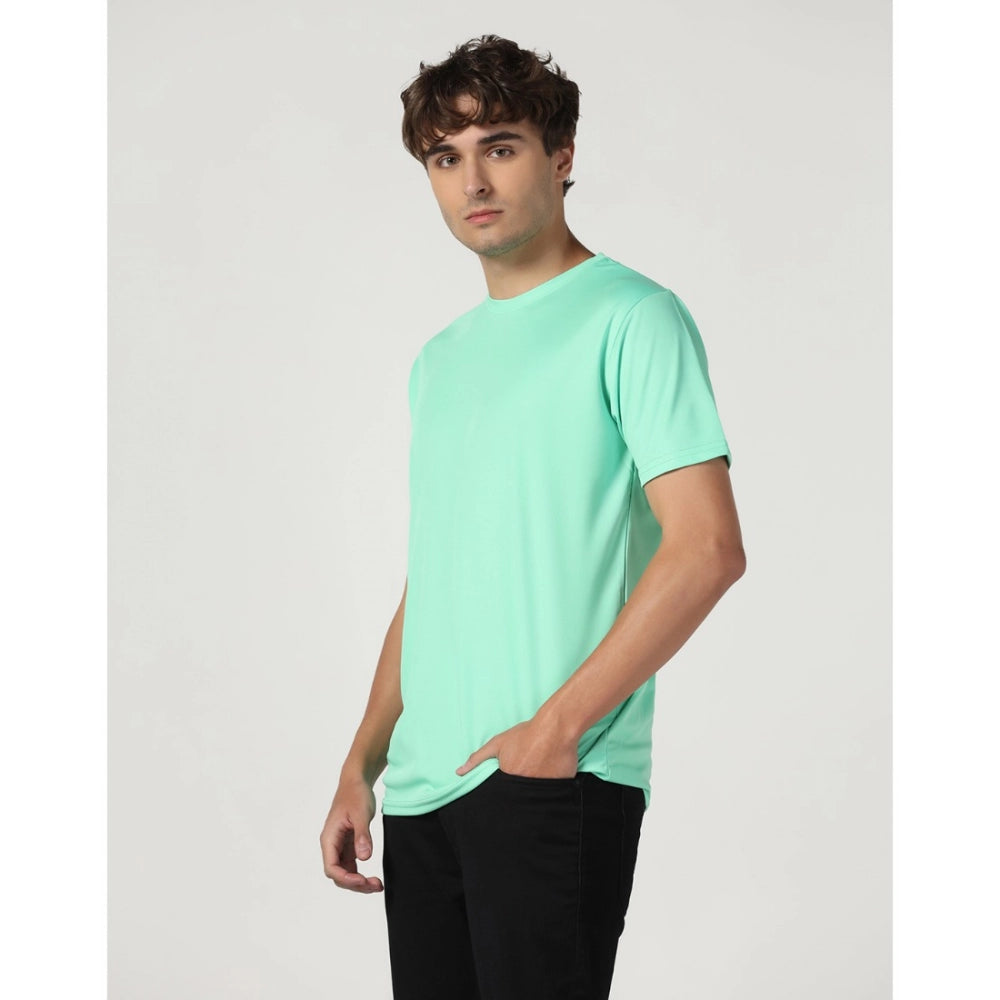 Generic Men's Casual Half Sleeve Solid Polyester Round Neck T-shirt (Lgreen)