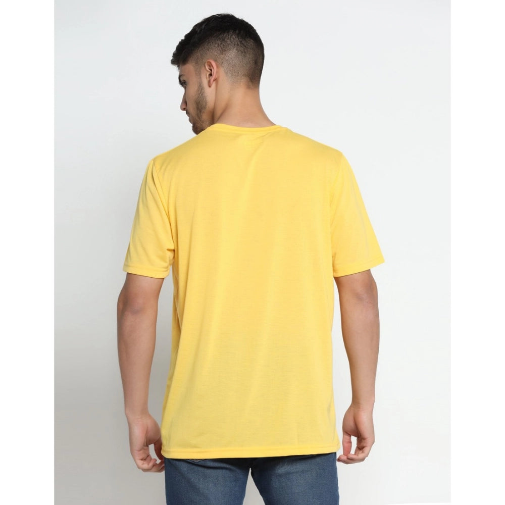 Generic Men's Casual Half Sleeve Printed Cotton Blended Round Neck T-shirt (Yellow)