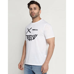 Generic Men's Casual Half Sleeve Printed Cotton Blended Round Neck T-shirt (White)