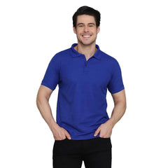 Generic Men's Casual Half Sleeve Solid Cotton Blended Polo Neck T-shirt (Blue)