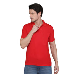 Generic Men's Casual Half Sleeve Solid Cotton Blended Polo Neck T-shirt (Red)