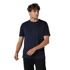 Generic Men's Casual Half Sleeve Solid Polyester Round Neck T-shirt (Navy)