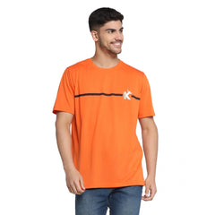 Generisches Herren-T-Shirt mit halblangen Ärmeln und Rundhalsausschnitt aus Baumwollmischung mit Aufdruck (Orange)