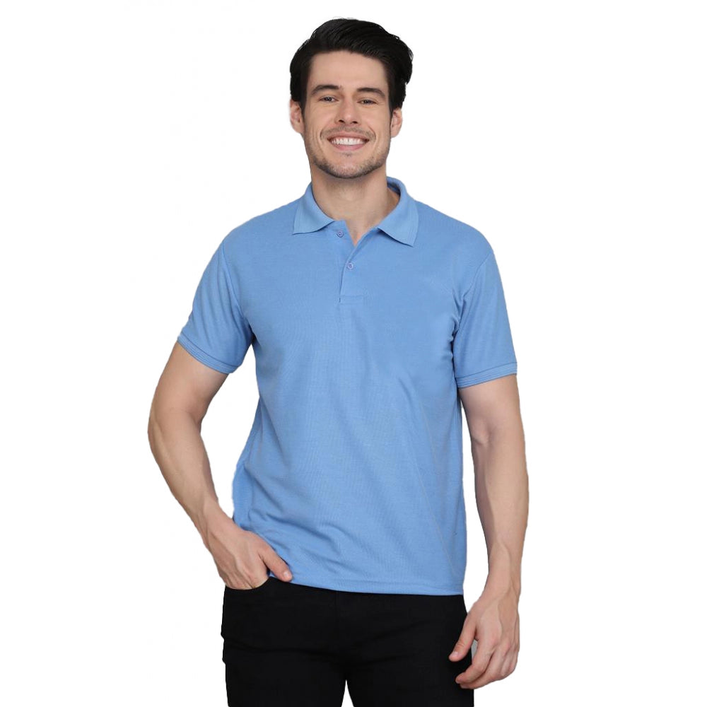 Generic Herren-T-Shirt mit halblangen Ärmeln und Polokragen aus Baumwollmischung (blau)