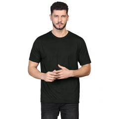 Generic Men's Casual Half Sleeve Solid Cotton Blended Round Neck T-shirt (Green)