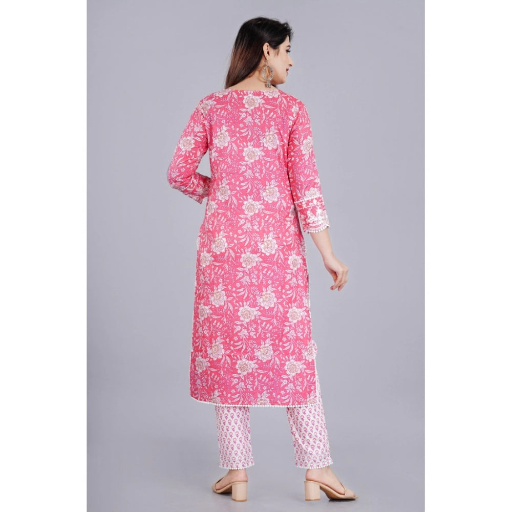 Generisches Damen-Set aus lässigem Viskose-Kurti mit 3/4-Ärmeln, bestickt, mit Hose und Dupatta (Pink)