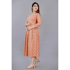 Generic Women's Casual 3/4 Sleeve Printed Viscose Maternity Feeding Kurti (Peach)