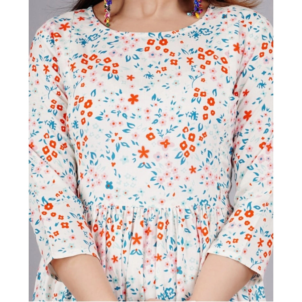 Generic Damen Kurti mit 3/4-Ärmeln, bedruckt, aus Viskose, für die Schwangerschaft und Stillzeit (weiß)