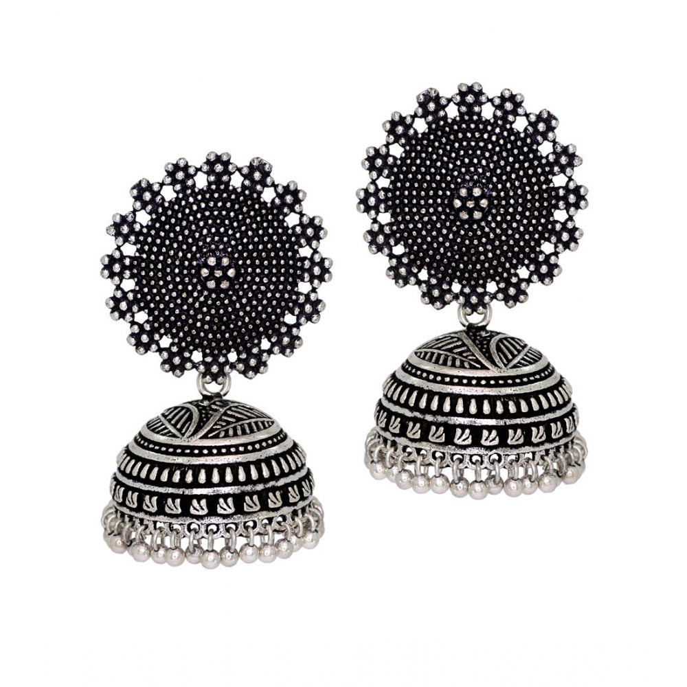 Generic Women's Oxidised Silver Plated Handmade Jhumka Brass Earrings