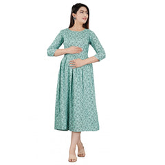 Generic Women's Casual 3/4 Sleeve Printed Viscose Maternity Feeding Kurti (Green)