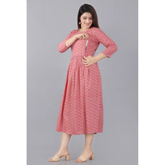 Generic Damen Kurti mit 3/4-Ärmeln, bedruckt, aus Viskose, für die Schwangerschaft und Stillzeit (Rosa)