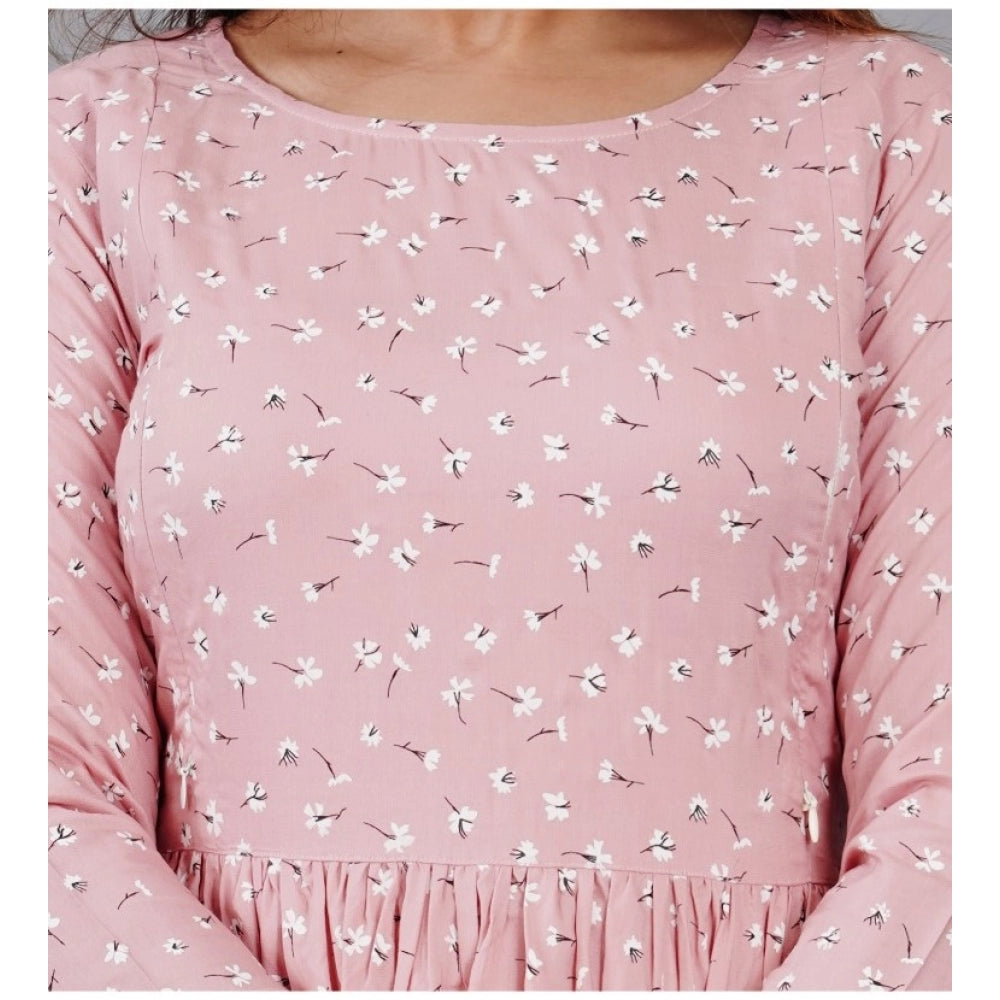 Generic Damen Kurti mit 3/4-Ärmeln, bedruckt, aus Viskose, für die Schwangerschaft und Stillzeit (Rosa)