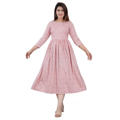 Generic Damen Kurti mit 3/4-Ärmeln, bedruckt, aus Viskose, für die Schwangerschaft und Stillzeit (Rosa)