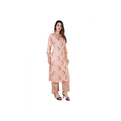 Generic Women's Casual 3/4 Sleeve Printed Rayon Kurti With Palazzo Set (Peach)