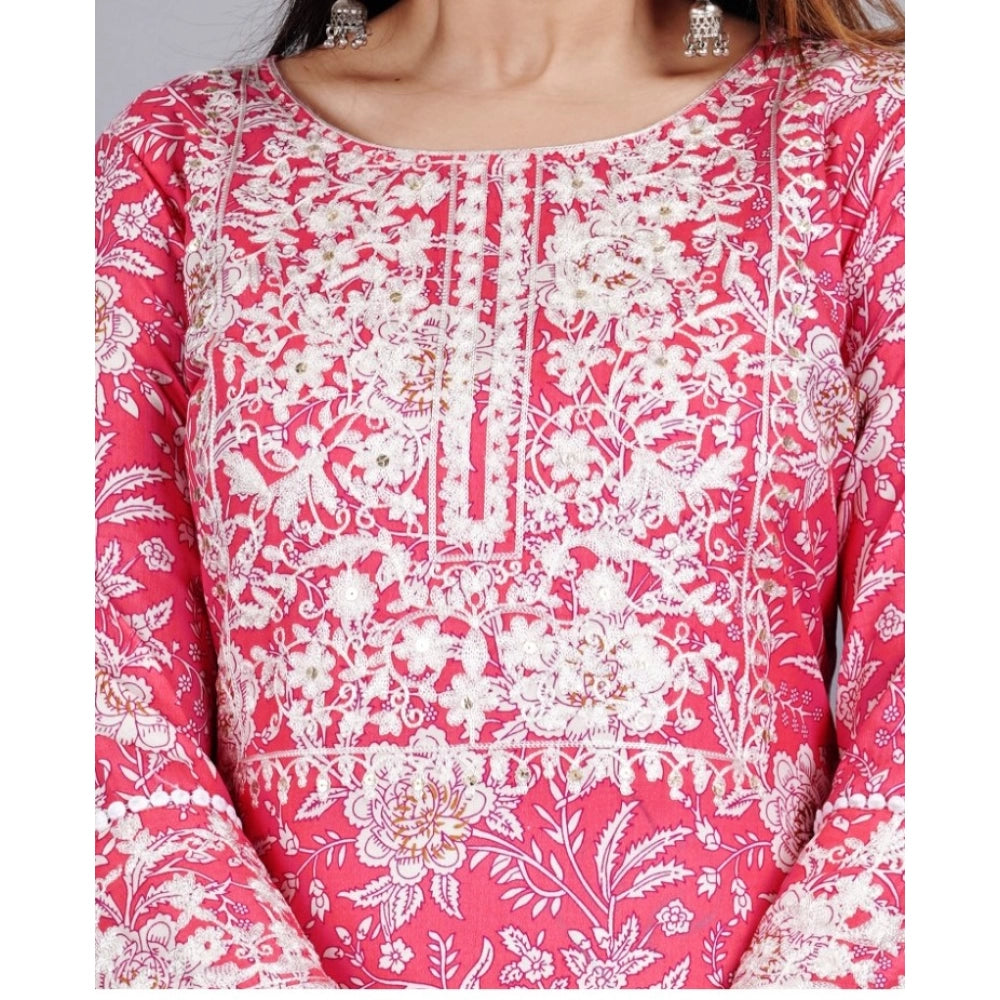 Generisches Damen-Set aus lässigem Viskose-Kurti mit 3/4-Ärmeln, bestickt, mit Hose und Dupatta (Pink)