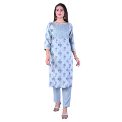 Generisches Damen-Set aus lässigem Viskose-Kurti mit 3/4-Ärmeln und bedruckter Hose (blau)