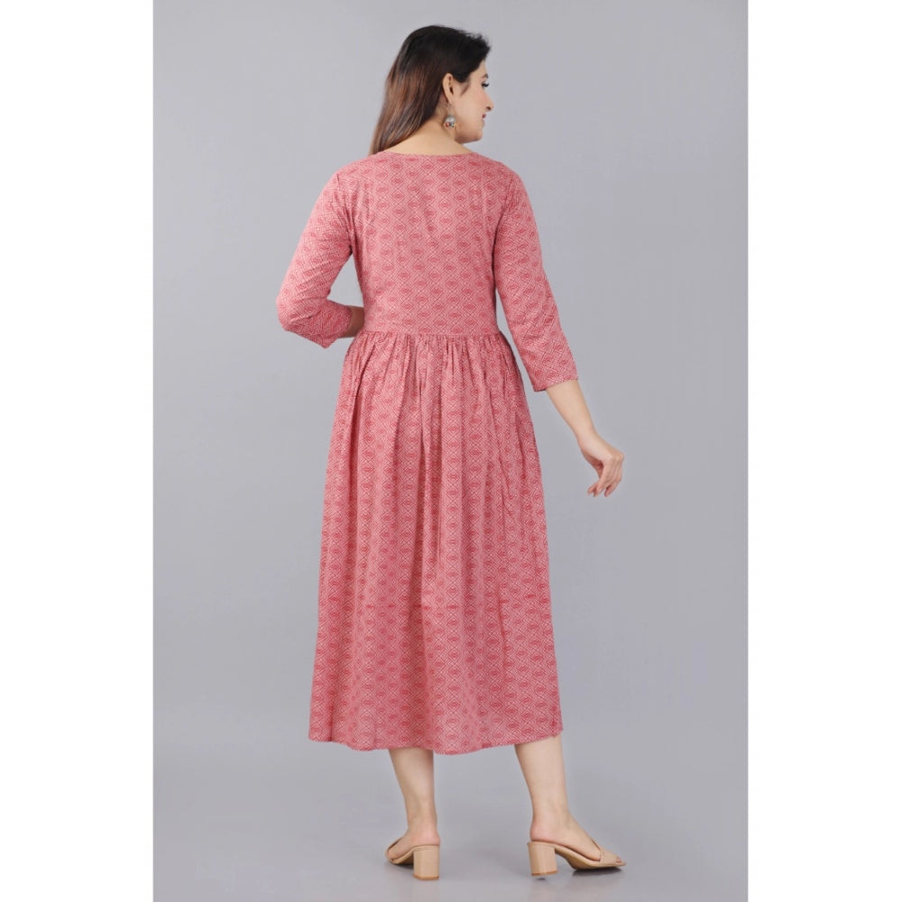 Generic Damen Kurti mit 3/4-Ärmeln, bedruckt, aus Viskose, für die Schwangerschaft und Stillzeit (Rosa)