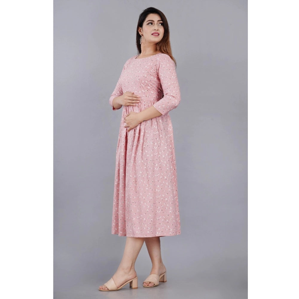 Generic Women's Casual 3/4 Sleeve Printed Viscose Maternity Feeding Kurti (Pink)