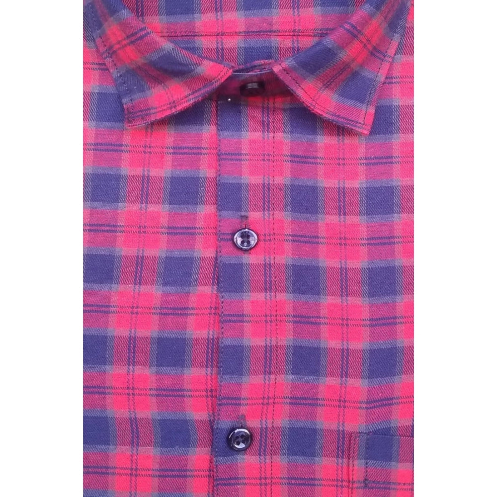 Generic Men's Cotton Lycra Full Sleeve Checked Casual Shirt (Red)