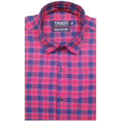 Generic Men's Cotton Lycra Full Sleeve Checked Casual Shirt (Red)