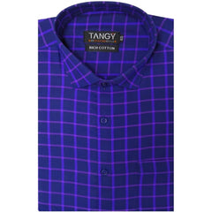 Generic Men's Cotton Lycra Full Sleeve Checked Casual Shirt (Blue Purple)